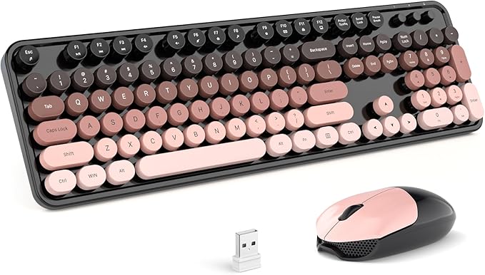 MOFII Wireless Keyboard and Mouse Combo, Full Size 2.4G Plug and Play Typewriter Retro Round Computer Keyboard and Mouse Set for Windows, Computer, Desktop, PC, Notebook - (BlackBerry Gradient)