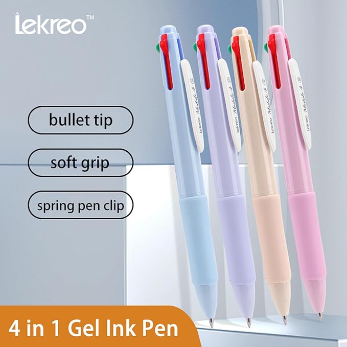 Lekreo Multi-color Ballpoint Pens, 4-in-1 Colored Pens 0.7 Medium Fine Point,Ballpoint Gift Pens for Planner Journaling,Assorted Ink, 6-Count