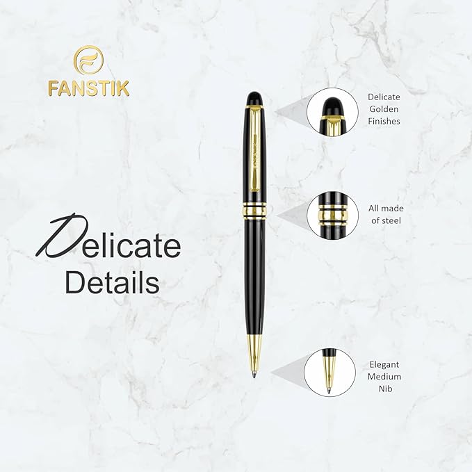FANSTIK Customized BallPoint pen with name (MADE IN USA), stainless steel, black and gold, luxury engraved pen personalized for men and for women. (BallPoint Black-Gold)