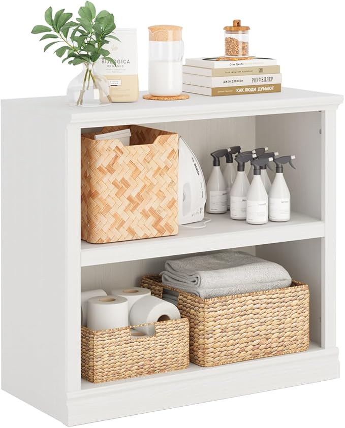 Bevfint 30" Bookcase, White Floor Standing Bookshelf, 2-Tier Display Shelves Open Storage Organizer, Book Case for Living Room Hallway Kitchen Home Office Bedroom, White 2 Tiers