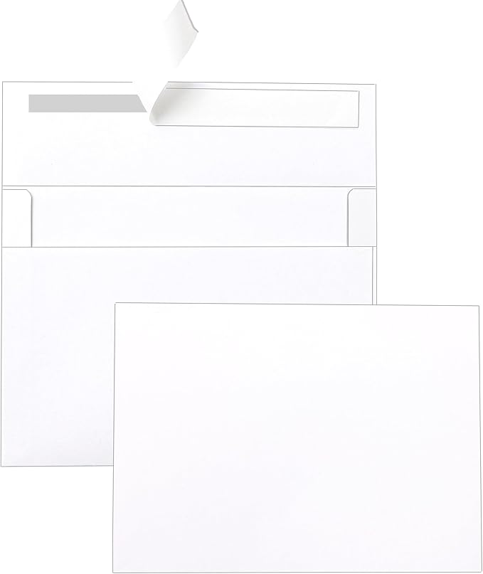 Silunkia White Blank Note Cards and Envelopes 5 x 7 Heavyweight Single Panel Cardstock and A7 Envelopes Printable Self Seal 20 Packs for Wedding Invitations, Birthday, Thank You Cards, Baby Shower