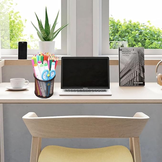 SNOW COOLER Pen Holder Pencil Holder Mesh Metal Pen Cup Holder Pencil Cup Holder for Desk Office Home Pen Organizer Black, 6 Pack