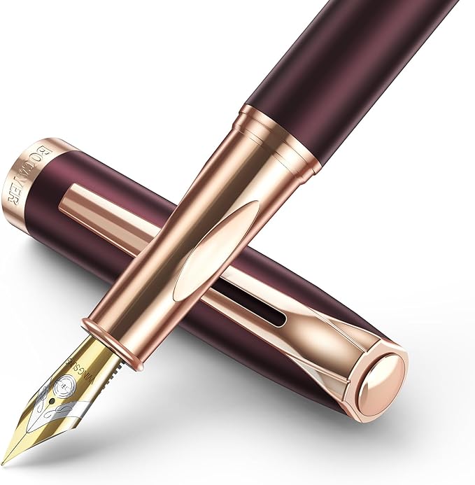 BOCIYER samurai Fountain Pen Set,Hand Polished Medium Nib,Calligraphy Nib(Bent Nib),Includes 8 Ink Cartridges,Ink Refill Converter*2 And Gift Box,Best Pen Gift Set for Men & Women(Dark red)