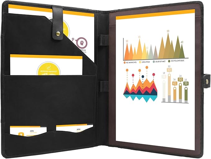 Jack&Chris Leather Portfolio, A4 Document Folder Legal Pad Padfolio, Professional Writing Letter Notepad Clipboard Sleeve Organizer, Resume Folio Binder for Men&Women,Black