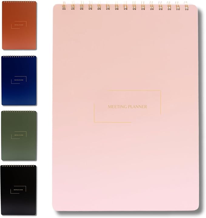 Merely Home | Meeting Notebook for Work | 8.25" x 11.75" | Project Planner | Simple Design | Multiple Layouts | Office and Business Planner (Pink, Meeting Planner - Portrait)