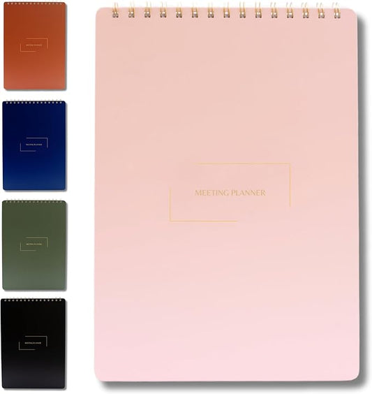 Merely Home | Meeting Notebook for Work | 8.25" x 11.75" | Project Planner | Simple Design | Multiple Layouts | Office and Business Planner (Pink, Meeting Planner - Portrait)