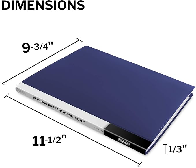 Dunwell Presentation Binder 12-Pocket, Displays 24 Pages, 8.5x11 Portfolio Binder with Plastic Sleeves, Storage and Organizer for Documents, Certificates, Projects, Photos (3 Pack, Blue)