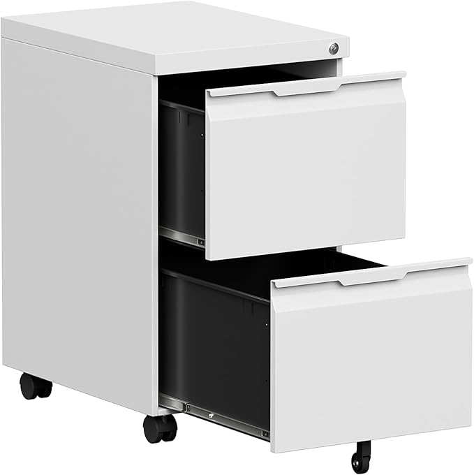 Bestoo 2-Drawer Mobile File Cabinet with Lock, Metal Filing Cabinet on Wheels for Home Office Under Desk, Fits File Folders, Letter/Legal/F4/A4 Size, Assembly Required (White)