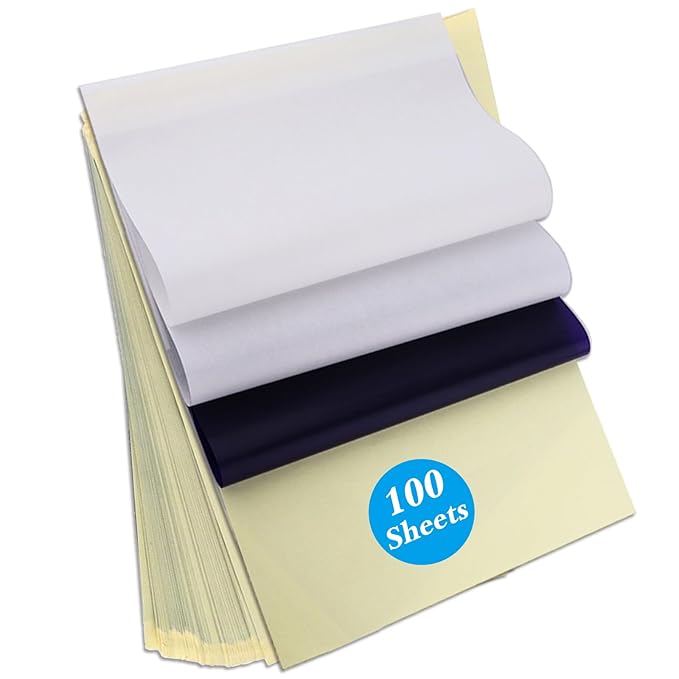 Yangna Tattoo Transfer Paper 100 Sheets Bulk A4 Thermal Stencil Paper for Tattoo Shops & Artists, 4-Layer for Copiers & Hand Drawing