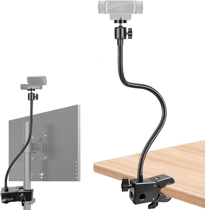 Khazylorr Webcam Stand, Webcam Mount Gooseneck Arm with Phone Holder Web Camera Stand Desk Mount Clip Clamp for Logitech Webcams C922 C930e C920S C920 C615 C960 C920x BRIO 4K NexiGo N60 and More