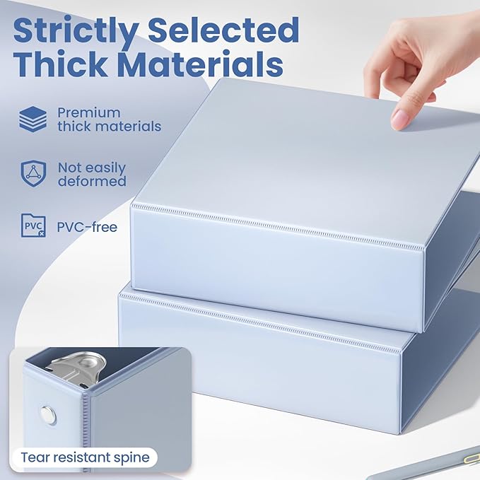 SUNEE 3 Ring Binder 3 Inch 1 Pack, Clear View Binder Three Ring PVC-Free (Fit 8.5x11 Inches) for School or Office Supplies, Haze Blue