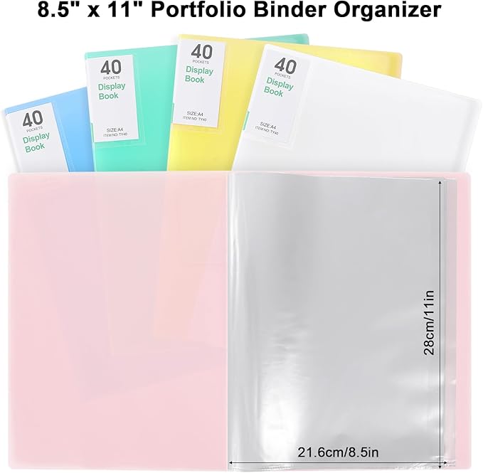Phyxin 60-Pocket Portfolio Binder Organizer, Binder Sheet Protectors 8.5" x 11", Displaying 120 Page Plastic Folders for Documents, Document Organizer for Concert, Artwork, School & Office Use, Pink