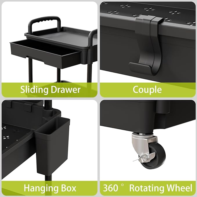 Sorgion 5 Tier Rolling Cart Organizer,Bathroom Cart Organizers with Wheels Laundry Room Organization Mobile Shelving Unit Utility Cart Storage Shelves Multi-Functional for Office, Home(Black)