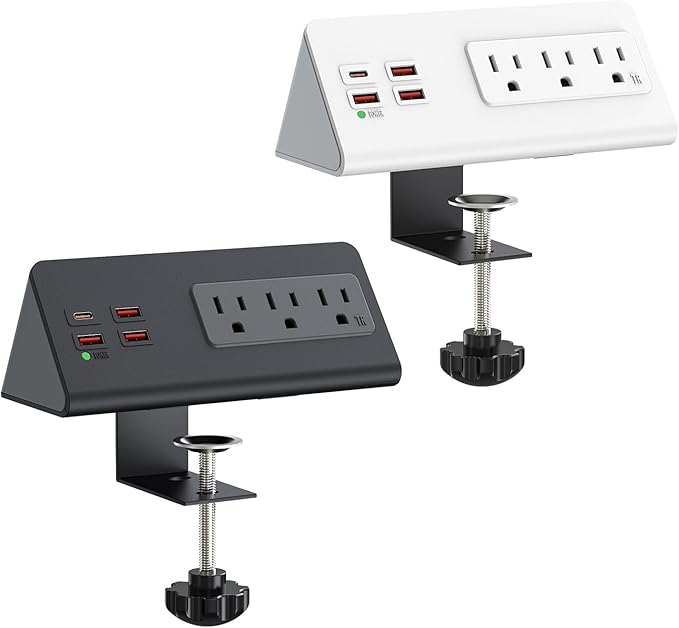 Nightstand Charging Station, Nightstand Edge Power Strip with 3 AC Outlets, 4 Fast Charging USB Ports, Connect 6.56FT Flat Plug, Desk Surge Protector for Office Home Hotel, 2-Pack(Black/White)