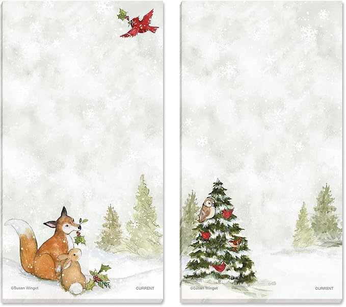 Current Peaceful Forest Holiday Magnetic Notepad Set – Set of 12 Memo Pads, 6 Designs, 30-Sheet Pads, 3½ x 6½ Inches, Christmas Shopping List, To-Do Notes