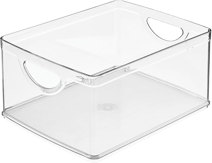 iDesign Plastic Stackable Kitchen Cabinet Storage Bin with Handles - Clear Pantry Organizer