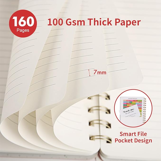 Spiral Notebook-5.75" x 8.125" College Ruled Journal with Inner Pockets and 160 Pages,PU Leather Cover Business Journal, Twin-Wire Binding Notebook Perfect for Office & Home School Supplies Dark Red