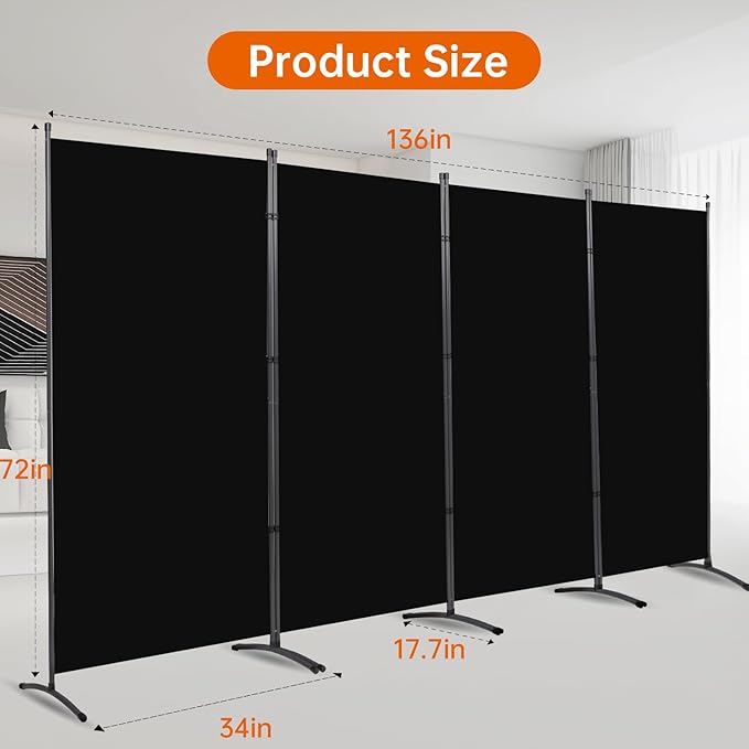 Room Divider 6FT Folding Privacy Screens, 4 Panel Partition Room Dividers w/Freestanding Design, Portable Wall Divider for Room Separtation, Fabric Screen Panel for Home Office Bedroom Dorm