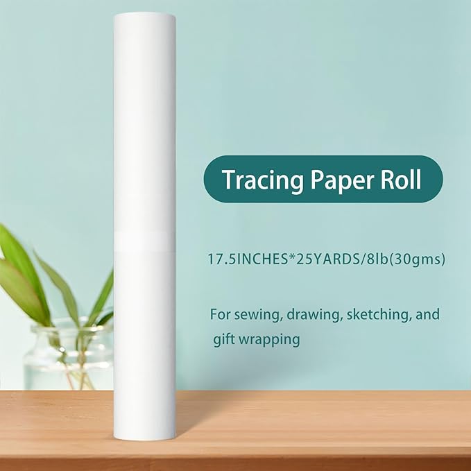 SEMLEART Tracing Paper Roll,17.5-inch x 25yard，White Translucent Vellum,Pattern Paper for Sewing, Drawing, Sketching, Gift Wrapping