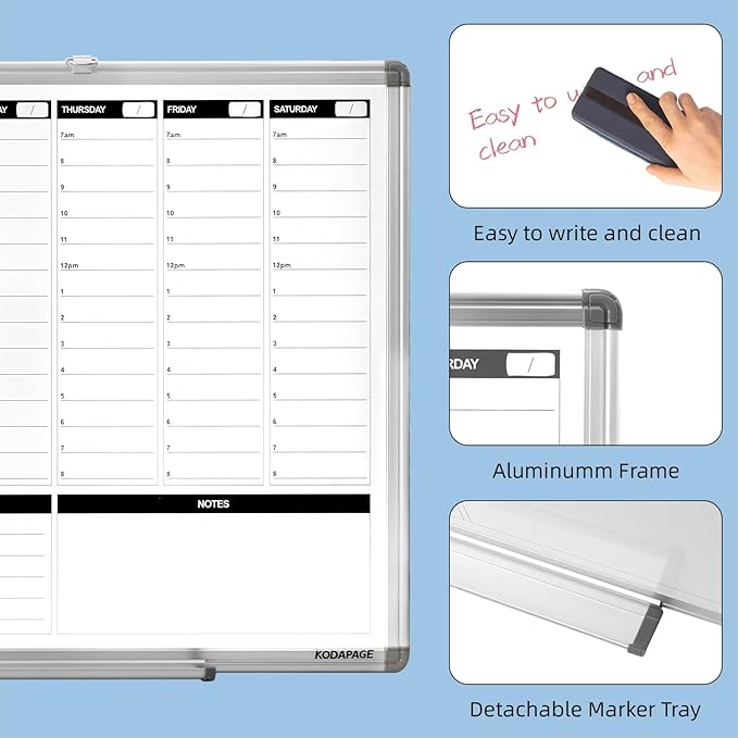 Weekly Dry Erase Board, Weekly Planner whiteboard with Hourly time Slots, Whiteboard Weekly Calendar for Schedule for Wall 24" X 18" Double-Sided for Office, Home and School