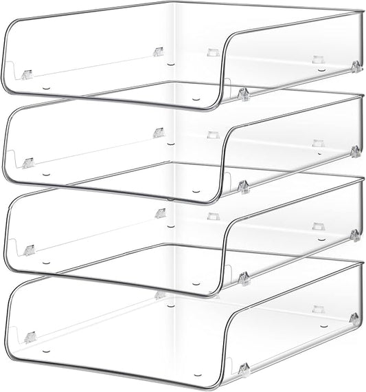Lunmore Stackable Paper Trays, 4 Tier Desk File Organizer, Document Letter Tray for Office Supplies, Magazine