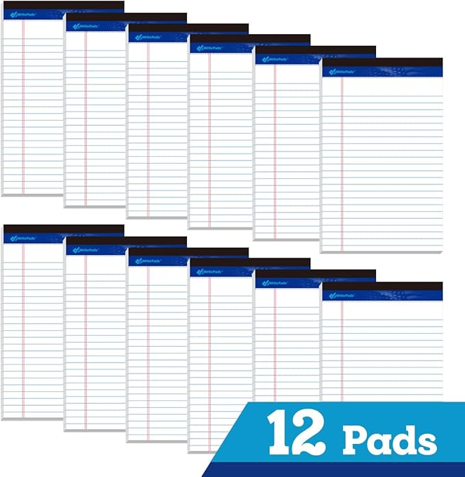 WritePads Legal note pads 5"x8" Legal Pads,College Ruled,White Paper,12 Pack,50 Sheets Per Writing Pad,Micro perforated Writing Pad,BL-SWT50C-12PAD