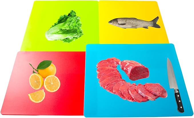 4 Pieces Flexible Cutting Board mats, Plastic Cutting Boards for Kitchen Cooking, Cutting board sheets for Meat and Vegetables, Dishwasher Safe