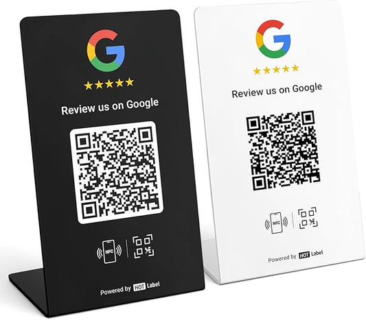 Hotlabel Review Stand 2-Pack + Black & White + for Boosting Google Reviews + NFC Tap & QR Code + Share 1 Independent Link (Supports 1 Store) + All Phones Compatible + No App/Subscription