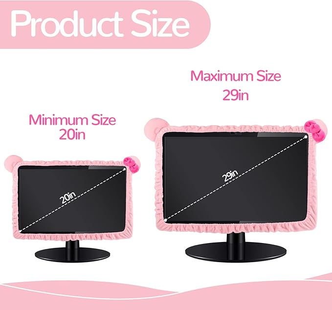 Remagr 2 Pcs 20''-29'' Kawaii Computer Monitor Cover with Cat Ear Design, Furry Cute Pink Monitor Dust Cover Protector Lovely Monitor Accessories Laptop TV LCD Screen Monitor Decoration for Tablet