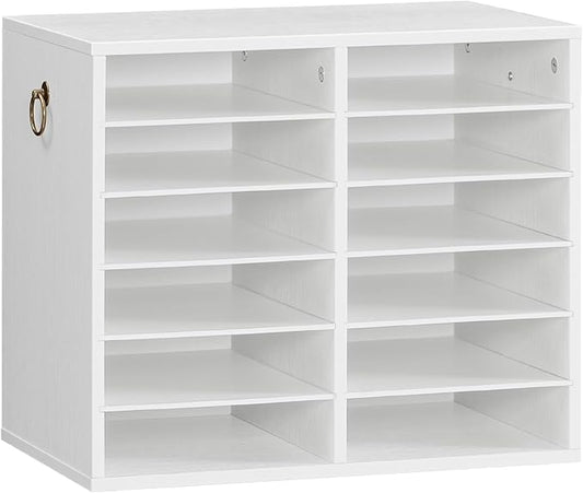 HOOBRO Literature Organizers, 12 Compartments Office Mailbox with Adjustable Shelves, Wood Countertop Literature Sorter for Office, Home, Classroom, Mailrooms Organization White WT12WF01