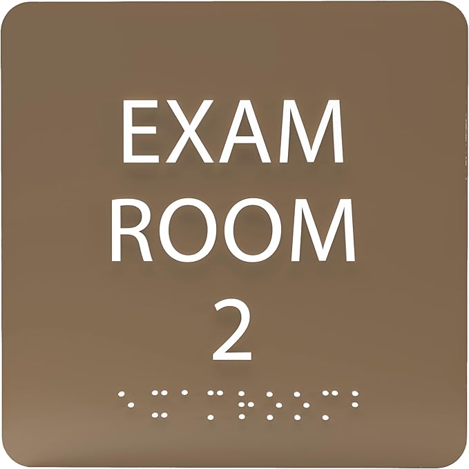 ADA CENTRAL SIGNS - 6" X6" Exam Room 2 Sign - ADA Compliant Tactile Graphics Grade 2 Braille Text Acrylic Wall Signs - Educational Institution Directional Assistance Test Center Door Sign for Schools