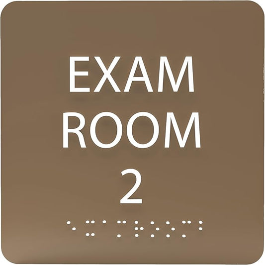 ADA CENTRAL SIGNS - 6" X6" Exam Room 2 Sign - ADA Compliant Tactile Graphics Grade 2 Braille Text Acrylic Wall Signs - Educational Institution Directional Assistance Test Center Door Sign for Schools