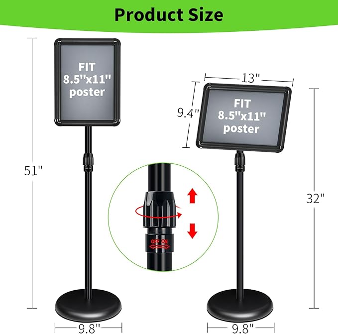 INNOVSIGN 2Packs Adjustable Pedestal Sign Holder Stand 8.5''x11'', Floor Standing Poster Sign Stand for Vertical/Horizontal View Sign stand,Outdoor/Indoor Standing Sign Holders(Black, Round)