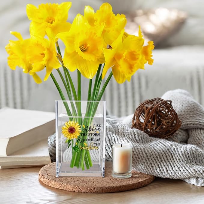 Vgrti Rise Above The Storm and You Will find The Sunshine Acrylic Cosmetic Pencil Pen Holder Cup, Positive Sunflower Desk Organizer Accessories for Home Office Decor, Motivational Gifts for Women Girl