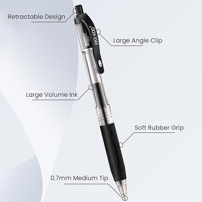 ParKoo Black Gel Pens, 100 Pack Quick Dry Retractable Medium Point 0.7mm Rollerball Gel Ink Pens Smooth Writing with Comfort Grip for Middle and High School Office Home
