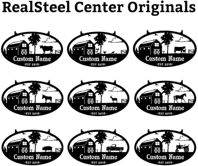 RealSteel Personalized Metal Farmhouse Sign - Custom Farm Scene Wall Art with Barn, Horse, Trees, and Fence - Custom Last Name & Established Date - Durable Outdoor Garden and Patio Decor