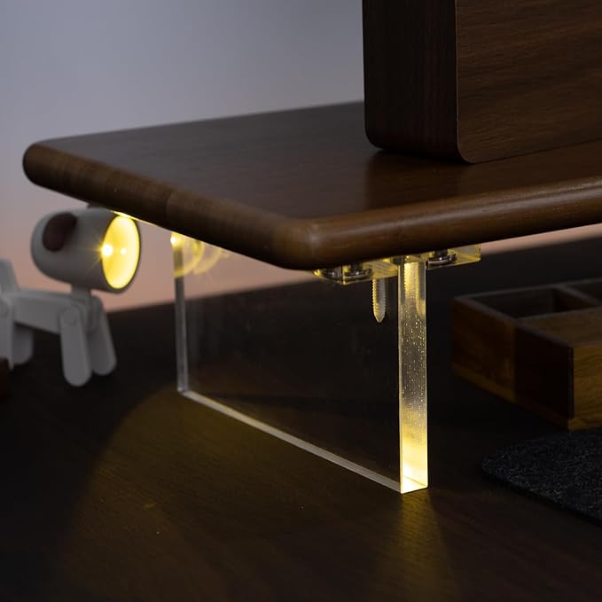 ROCDEER Bamboo Monitor Stand Riser with Acrylic Legs for Desk, 31.5 Inches Desktop Shelf Supports for PC Computer Monitor, Laptops, Printer, Speakers (Brown)