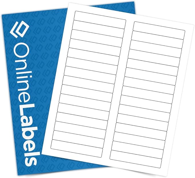 3.434 x 0.667 File Folder Labels - Pack of 300 Labels, 10 Sheets - Inkjet or Laser Printer - Online Labels