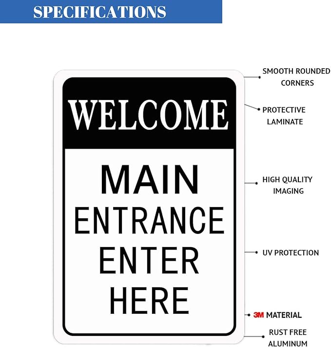 HBXNZ Main Entrance Enter Here Sign Security Street Road Metal Tin Sign Wall Decor 8X12 Inches