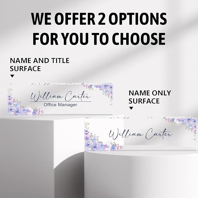 Personalized Name Plate for Desk Custom Acrylic Desk Name Plate Custom Employee Appreciation Gifts Office Gifts for Women, Men, Boss, Coworkers, Teacher, Nurse (Purple Flower)