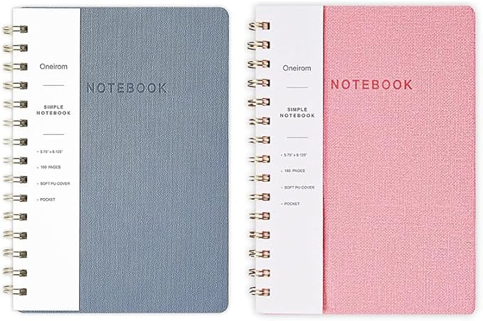 Spiral Notebook-5.75" x 8.125" College Ruled Journal with Inner Pockets and 160 Pages,PU Leather Cover Business Journal, Twin-Wire Binding Notebook Perfect for Office & Home School Supplies 2 pack Reefblue/Pink