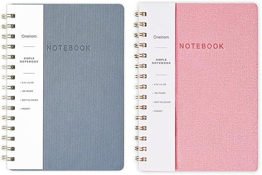 Spiral Notebook-5.75" x 8.125" College Ruled Journal with Inner Pockets and 160 Pages,PU Leather Cover Business Journal, Twin-Wire Binding Notebook Perfect for Office & Home School Supplies 2 pack Reefblue/Pink
