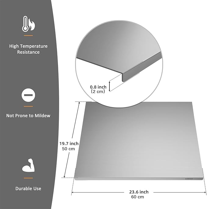 KORVOS 304 Stainless Steel Cutting Board, 23.6" x 19.6" Large Size Stainless Steel Cutting Boards for Kitchen, Heavy Duty Chopping Boards with Lip for Meat Vegetables & Bread, Pastry Board(60 x 50 cm)