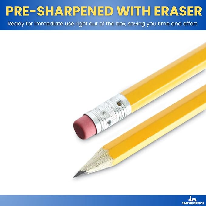 1InTheOffice Lead Pencils, Sharpened Pencils #2 HB, Wood-Cased, Black Lead, Yellow Barrel, 48 Pack