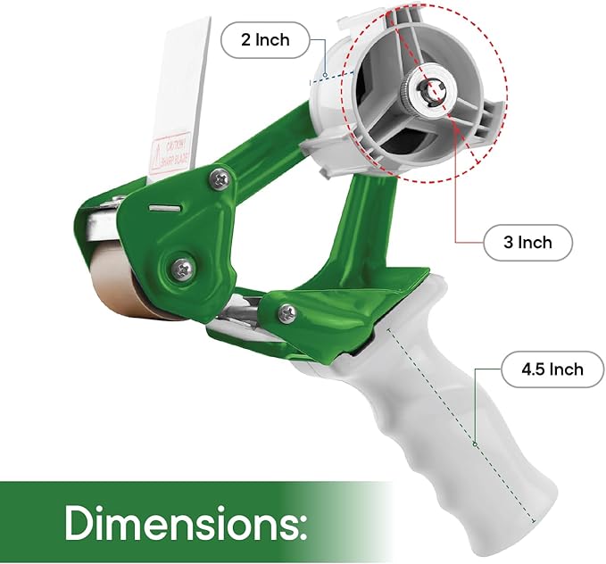 TAPEWELL Heavy Duty Metal Frame 2 Inch Wide Packing Tape Dispenser Gun with Special Ergonomic Handle, 3" Core, Premium Tempered Steel Blade
