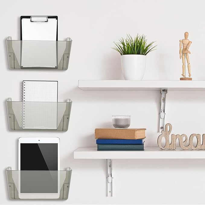 Colarr 8 Pcs Wall File Holder Organizer Plastic Wall Mount Mail Organizer with Screws Single Pocket Hanging Folder Paper Magazine Holder for Walls Office Home Classroom(Gray)
