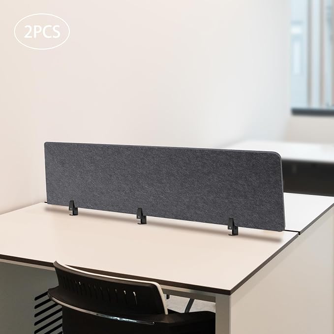 ReFocus Raw Clamp-On Acoustic Desk Divider Mounted Privacy Panel Set – Reduce Noise & Visual Distractions for Office, Study (Anthracite Gray, 2× Panels (60"×16"))