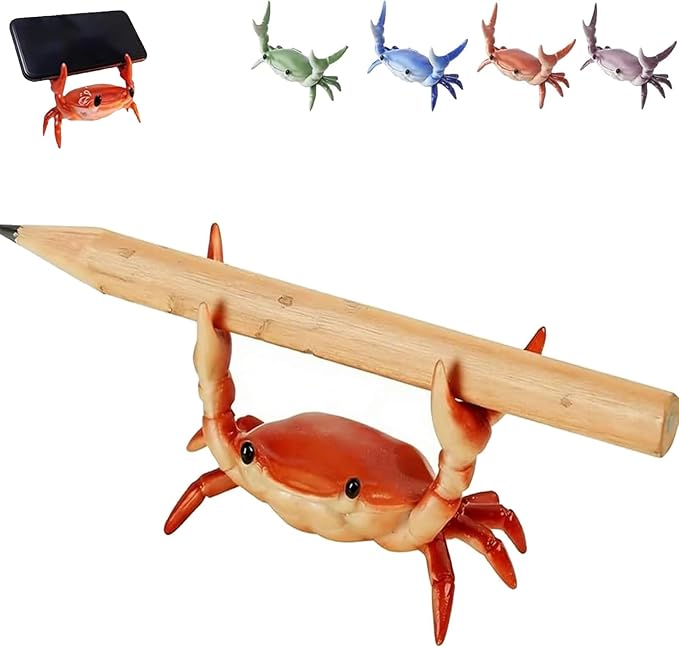 Desk Crab Pen Holder, Cute Weightlifting Crab Pencil Holder for Desk, Funny & Creative Desktop Organizer for Office, Home, School Supplies (Red)