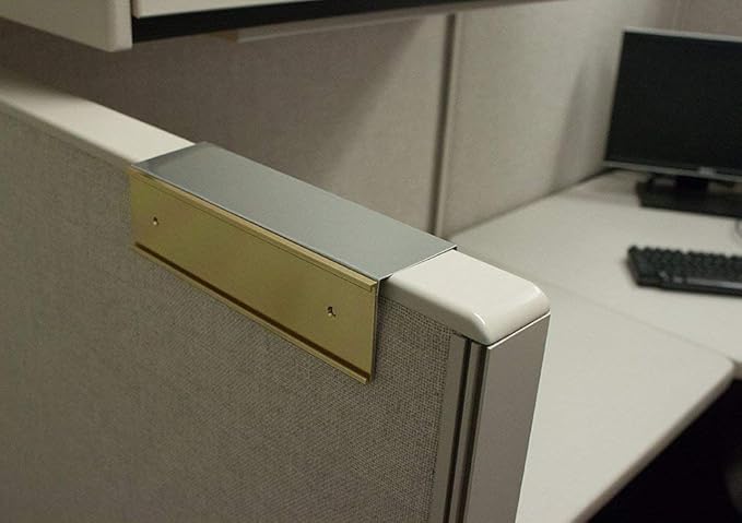 Over the Cube The Original Quality Aluminum, Changeable Cubicle Nameplate Holder, Satin Silver Base, and Polished Yellow Gold Name Plate Holder, (2.75" cubicle wall depth) - Made in the USA