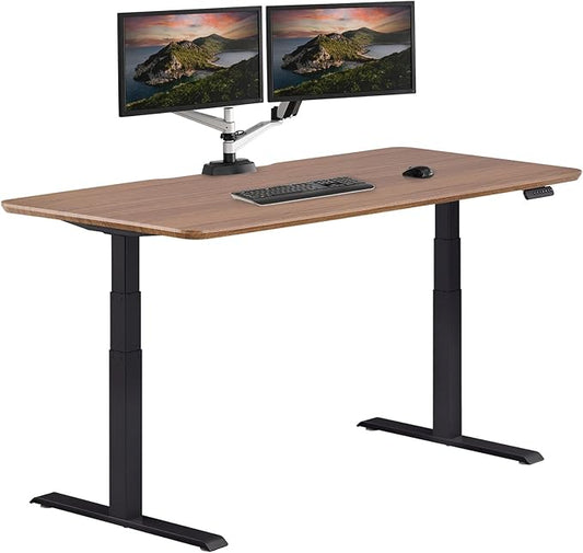 Vari Classic Electric Standing Desk - VariDesk Height Adjustable Sit/Stand Desk - Dual Motor with Memory Presets, Stable T-Style Legs - Gaming or Home Office Workstation - 72”x30”, Walnut/Black